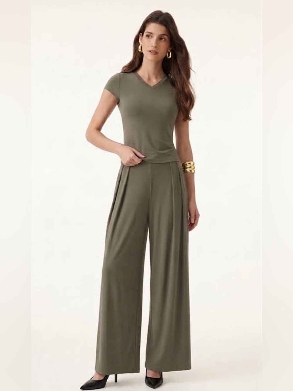 OGL Olive Sandwashed Mid Rise Pleated Wide Leg Palazzo Pants Size Small
